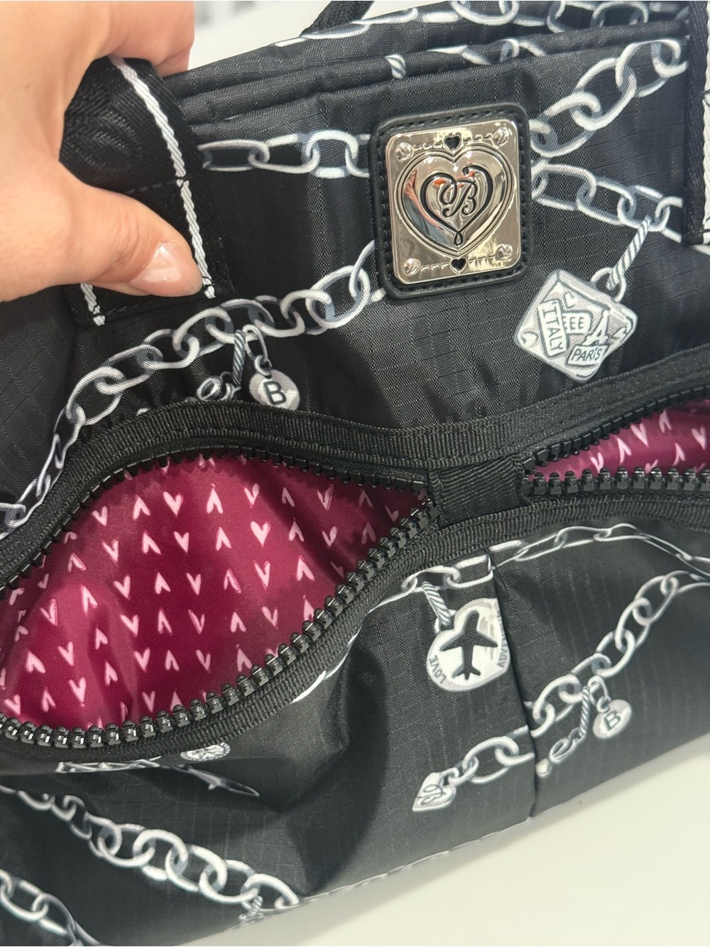 NWOT "Links of Love" Brighton Jetsetter Duffle Bag in black & white - Picture 11 of 16